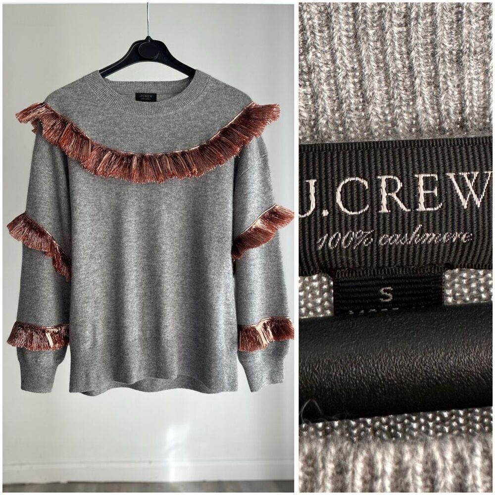 J.Crew Collection 100% Cashmere Fringed Sweater Small EUC